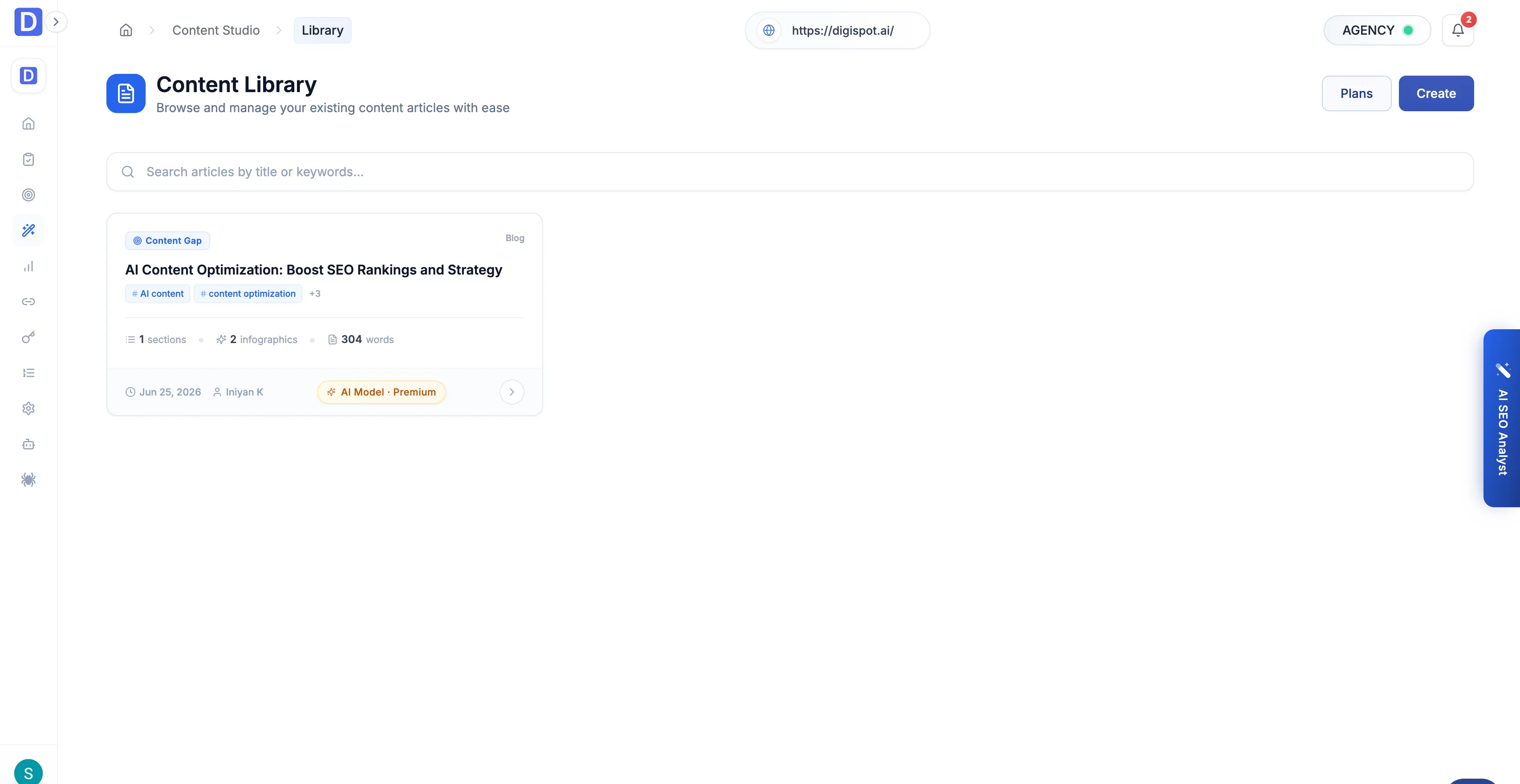 Cloud Content Studio Library listing generated articles